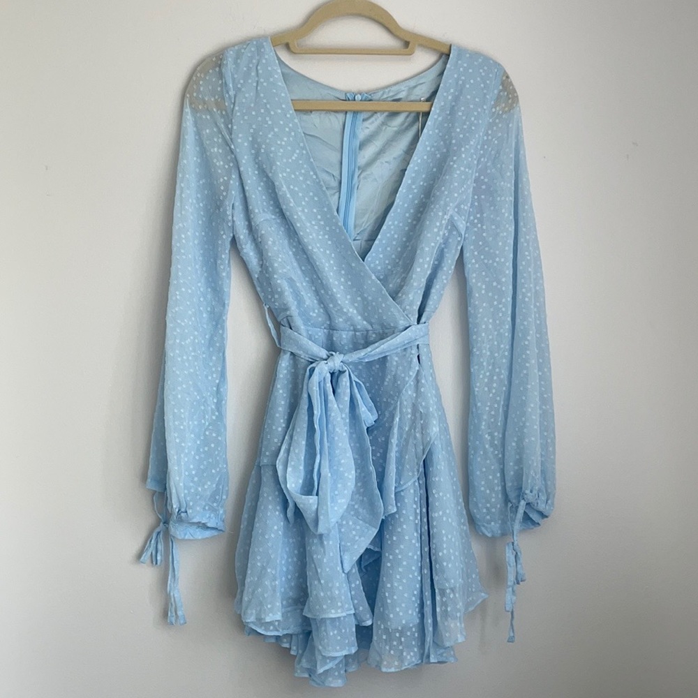 Saints + Secrets blue long sleeve mini dress